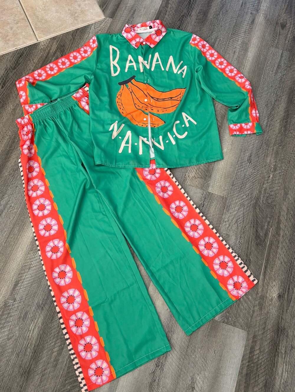 Nice To Meet You Banana Print Button Down Shirt and Pants Two Piece Set - Picture 2 of 6